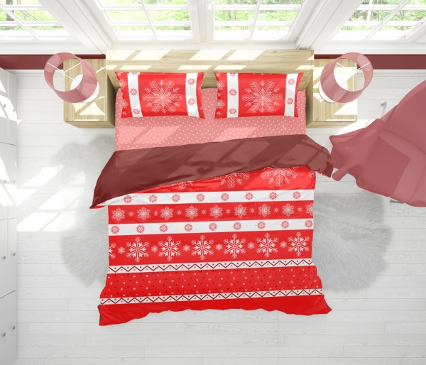 Комплект постельного белья Иней евро красный с рисунком Rigel 