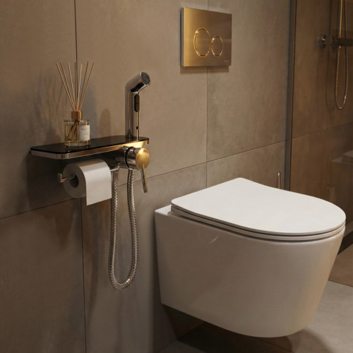 Гигиенический душ Imprese скрытого монтажа, LORETA черная полочка, хром