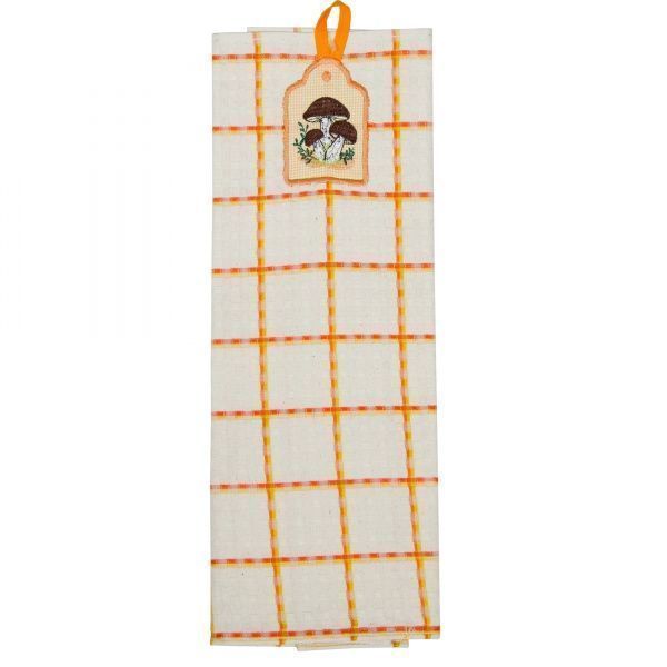 Рушник кухонний з вишивкою Гриб 45x75 см Ярослав бежевий із помаранчевим 