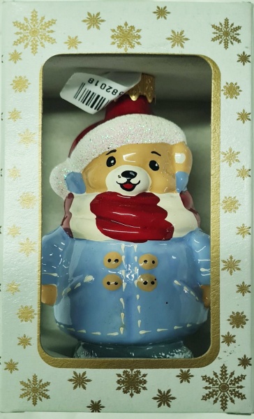 Ялинкова іграшка Полімер Ведмедик в кожушку 10 см