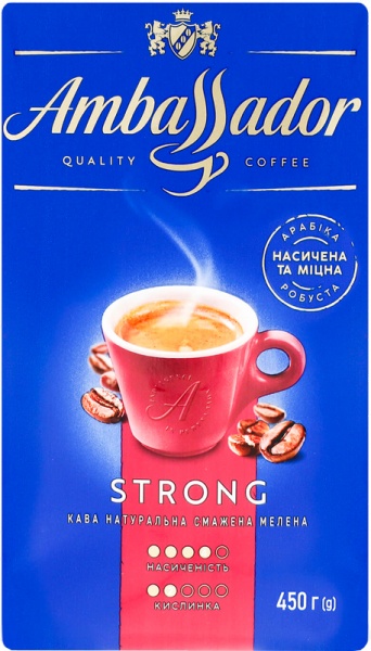Кофе молотый Ambassador Strong вакуумный пакет 450 г
