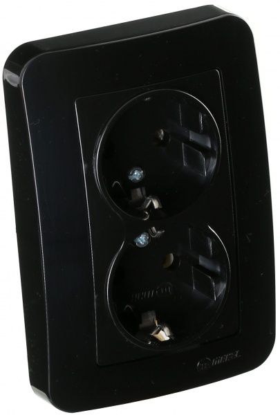 Розетка двойная с заземлением Makel Lillium Natural без крышки черный