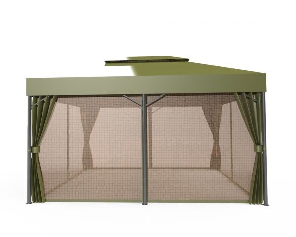 Павильон садовый UBC Group 3х4 м с москитной сеткой оливковый с коричневым