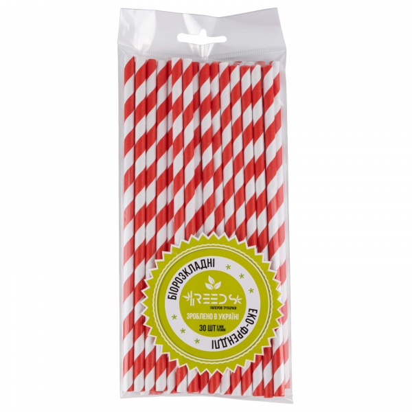 Трубочки для коктейлів червона полоска 30 шт. Reeds