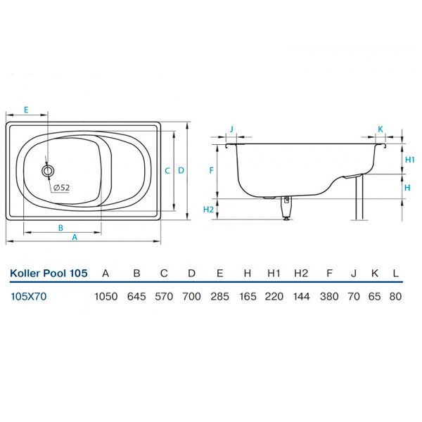 Ванна стальная Koller Pool B05E2200E 105x70 с сиденьем