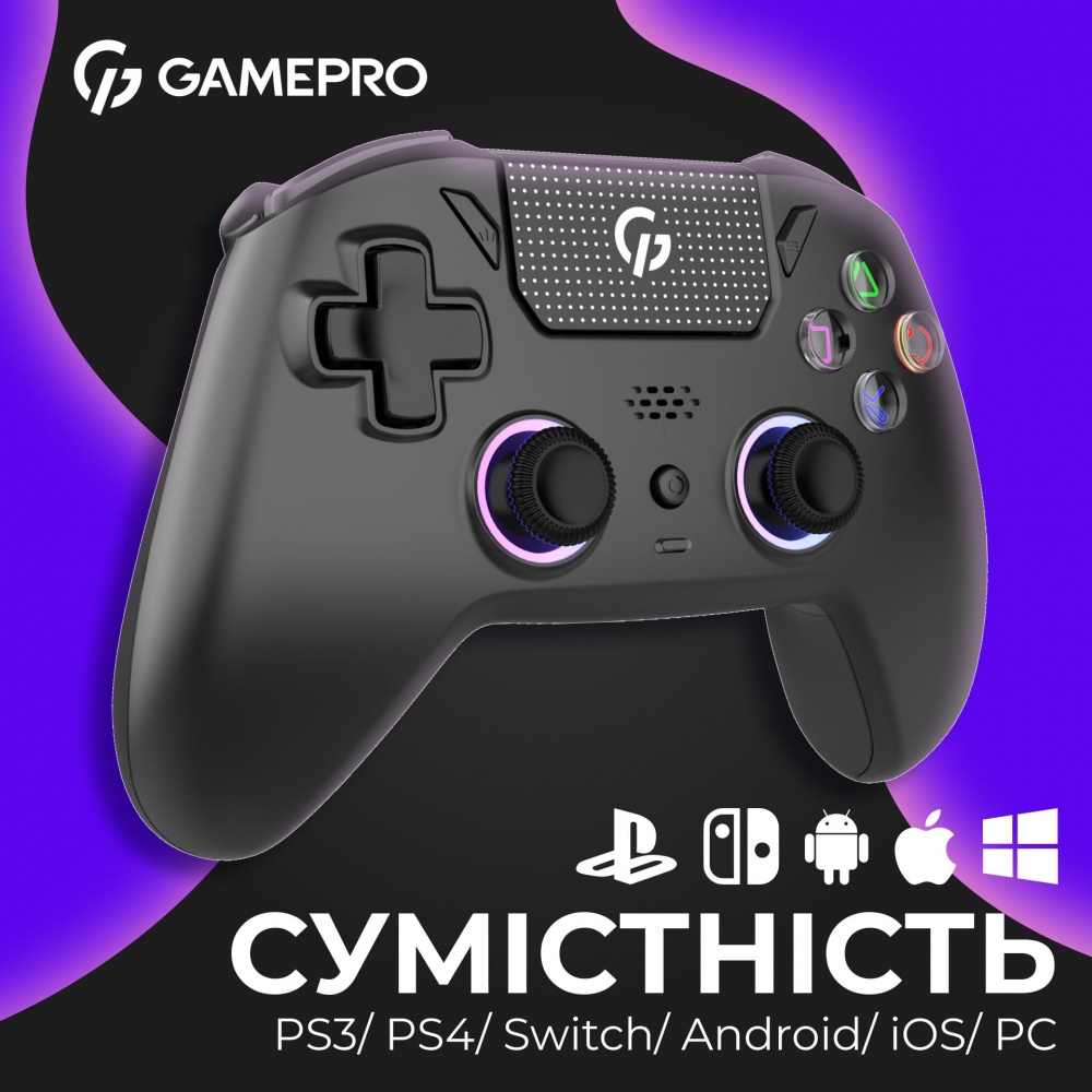 Геймпад бездротовий GamePro GPS13B BT 5.3/USB (PC/iOS/Android/PS3/PS4) RGB Black black