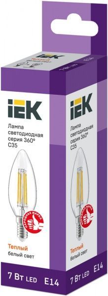 Лампа світлодіодна IEK FIL C35 7 Вт E14 3000 К 220 В прозора 