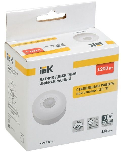 Датчик руху IEK ДД 025 360° 6м 1200W IP20 білий LDD11-025-1200-001
