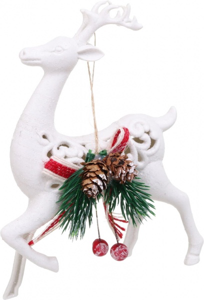 Декоративна підвіска Олень з декором 16 см білий NY21068