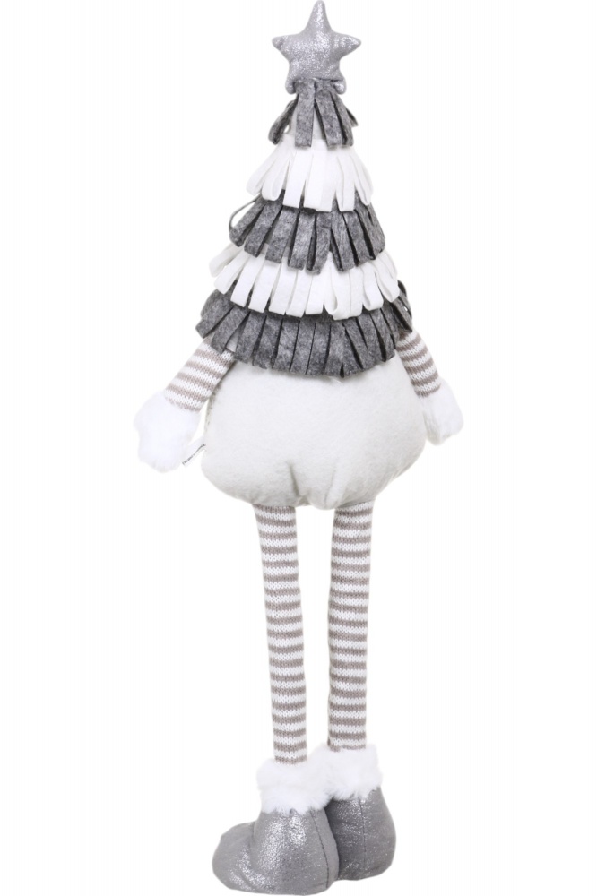 Декорація новорічна гномик у шапці на висувних ніжках бежево-сірий 20х50 см ADS234026