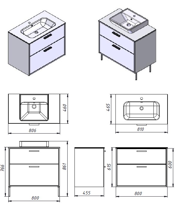 Тумба ЮВЕНТА Afina 80 см Біла + Дуб Вотан під стільницю або умивальник Piedra 80