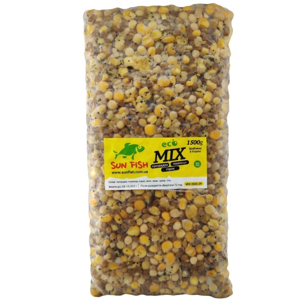 Зернова прикормка Sun Fish 1500 г натуральний МІКС КУКУРУДЗА-ПШЕНИЦЯ-ГОРОХ