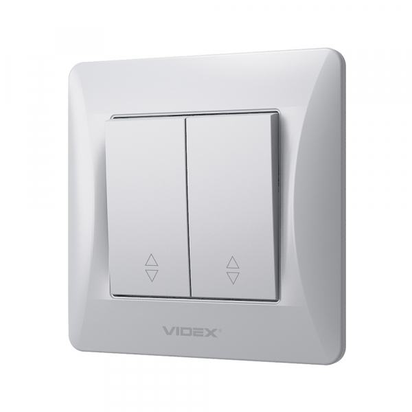 Выключатель проходной двухклавишный Videx Binera без подсветки серебряный шелк VF-BNSW2P-SS