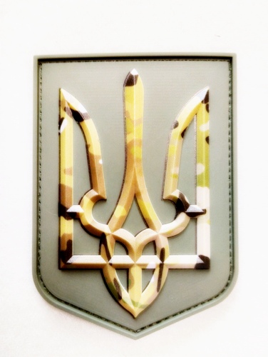 Шеврон-патч АРТ ІДЕЯ Тризуб на щите мультикам олива 7х9,5 см