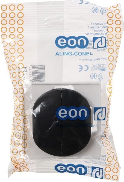 Вимикач прохідний двоклавішний Aling-Conel Eon без підсвітки 10 А 250В чорний E6072.E1