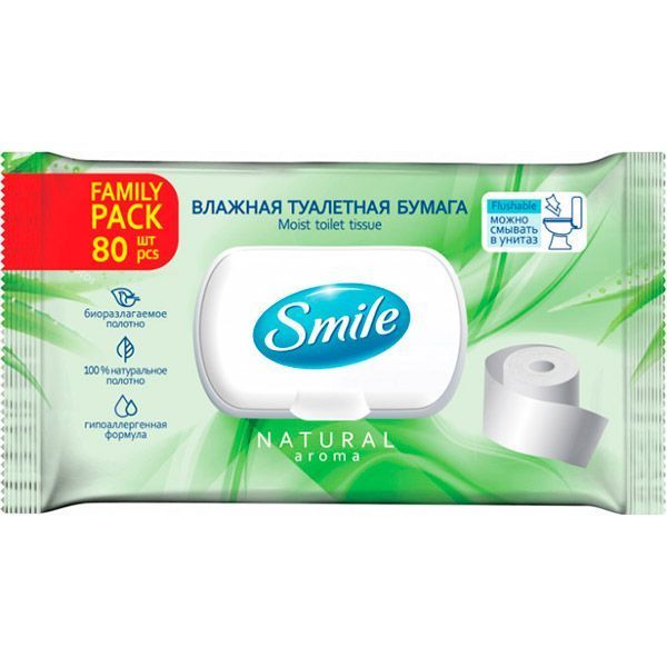 Туалетний папір вологий Smile Family Pack одношаровий 80 шт.
