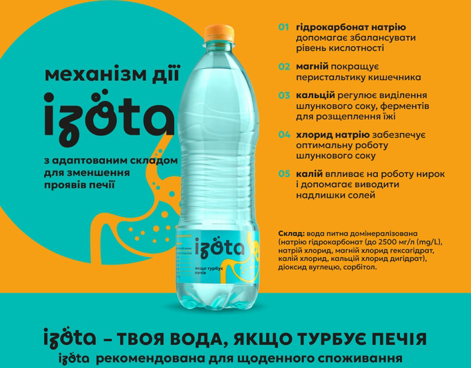 Вода Юрія-Фарм Изота с содержанием соды для специального назначения слабогазированная 0,95 л