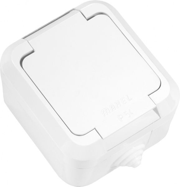 Розетка влагозащищенная с заземлением Makel Nemliyer без шторок с крышкой белый 18304