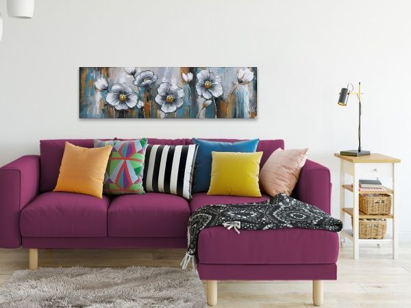 Картина Цветы белые 50x150 см 