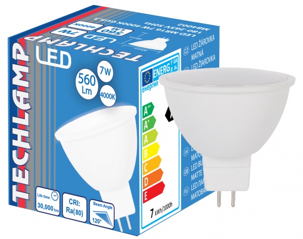 Лампа светодиодная Techlamp 7 Вт MR16 матовая GU5.3 220 В 4000 К LED lamp MR16 7W 4000К GU 5.3 