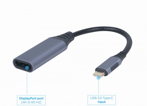 Адаптер Cablexpert A-USB3C-DPF-01, USB-C на DisplayPort, 4К 0,15 м grey (A-USB3C-DPF-01) 