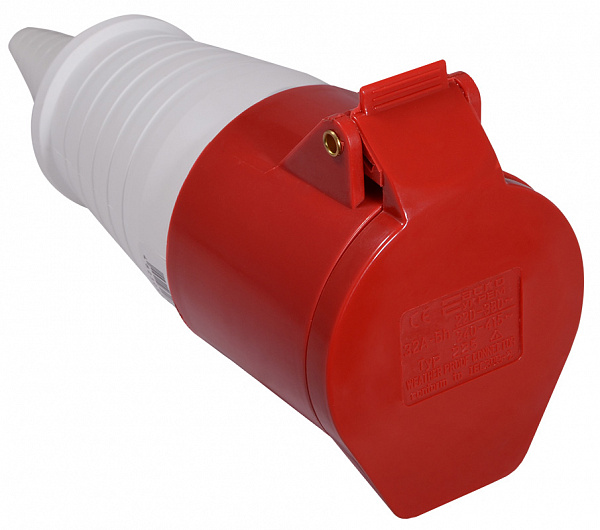 Розетка силовая переносная с заземлением АСКОУКРЕМ ГП 32А/5 3Р+N+РЕ (225) красно-белый