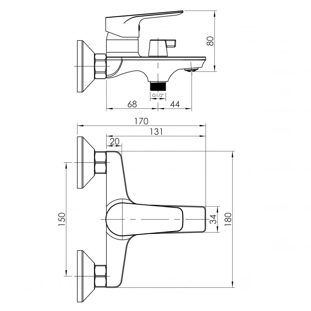 Смеситель для ванны/душа RJ VERO, хром
