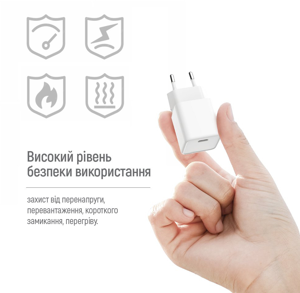 Мережевий зарядний пристрій ColorWay GaN Mini 25W PD USB-C white