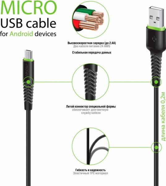 Кабель Intaleo USB – microUSB 3 м чорний 