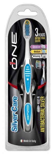 Зубная щетка Silver Care One + 2 запасные головки: отбеливающая/для чувствительных десен средней жесткости 1 шт.