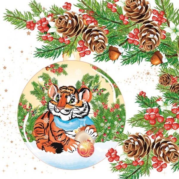 Серветки столові La Fleur Символ року 33х33 см білий 16 шт.