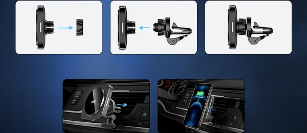 Автодержатель ESR с беспроводной зарядкой HaloLock MagSafe черный