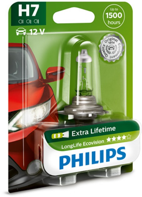 Автолампа галогенная Philips PX26d LongerLife Ecovision H7 55 Вт 1 шт.(PS 12972 LLECO B1)