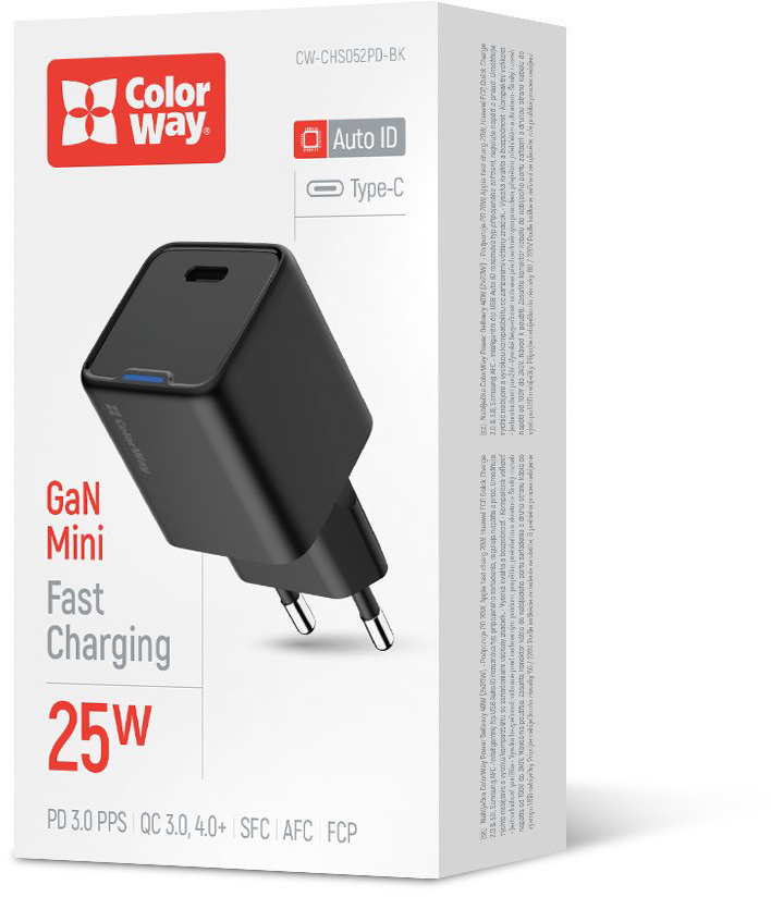 Сетевое зарядное устройство ColorWay GaN Mini 25W PD USB-C black