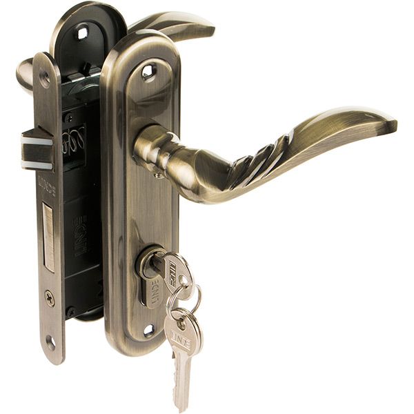 Замок врезной с ручками  Linde А-2001 PZ АВ PZ 62,5 мм старая бронза/