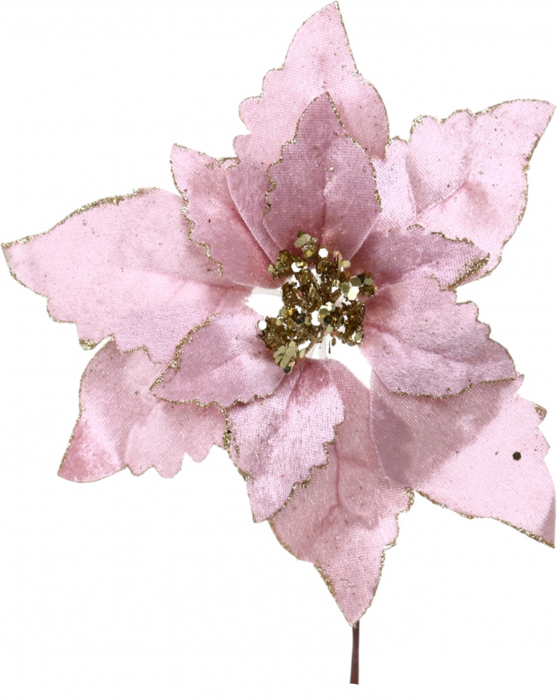 Квітка декоративна пуансетія велюр 20 см шампань / рожевий
