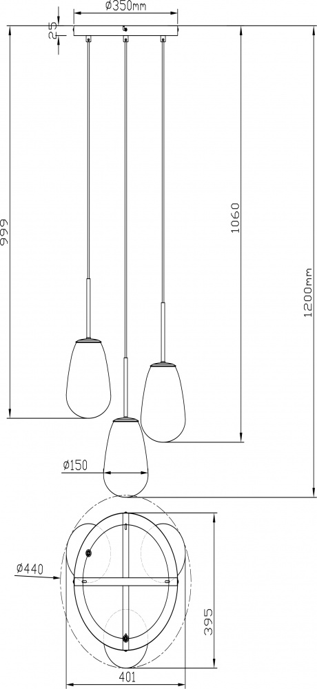 Світильник підвісний Sensio Hollywood 3x40 Вт E14 чорний/димчастий ALB-P00419-SM-E