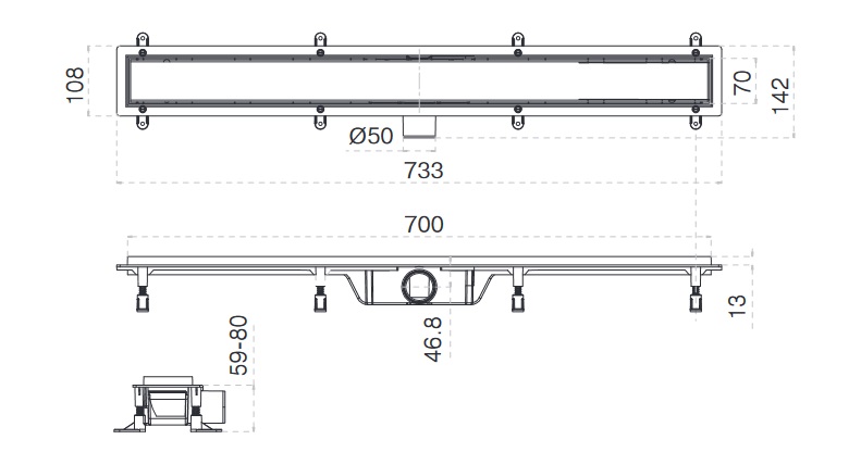 Душевой трап Koller Pool AQUA 70 см с решёткой Grace (1901150314)