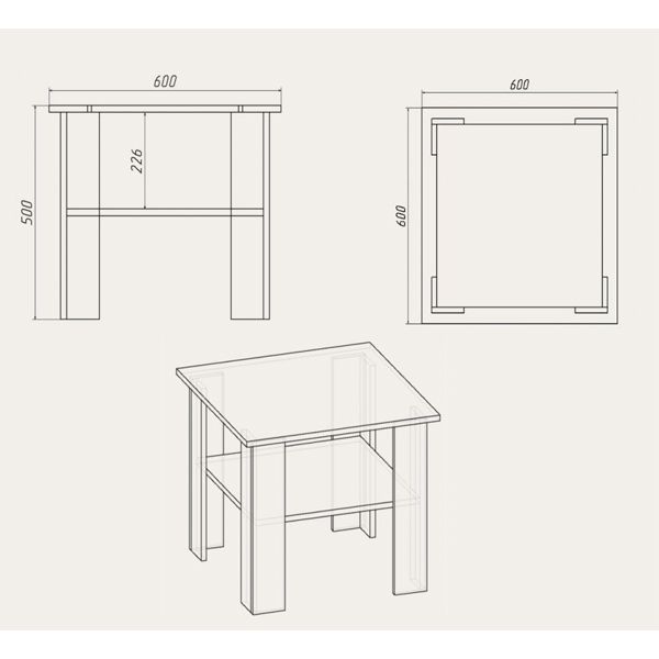 Стол журнальный Мадрид дуб сонома 600x600x500мм Компанит 