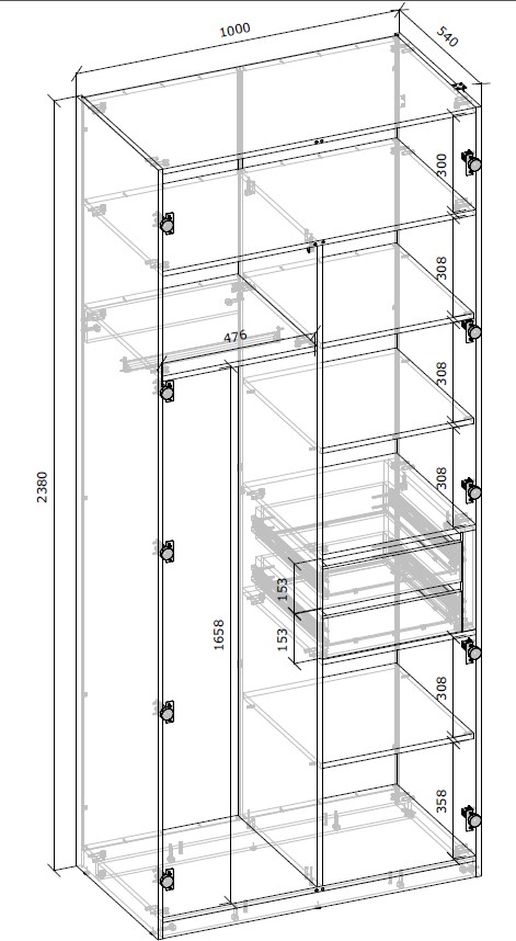 Шкаф Грейд корпус тип №5 2380х1000х540 мм кашемир /