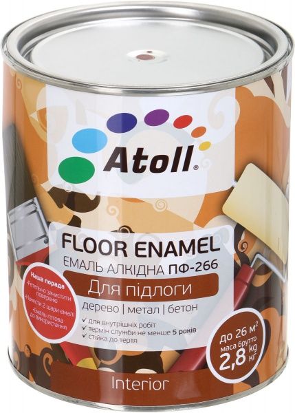 Емаль Atoll алкідна ПФ-266 Червоно-коричневий глянець 2,6кг