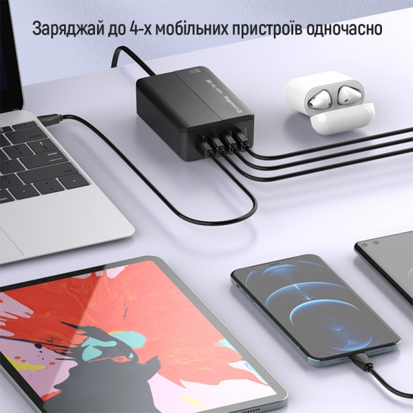 Зарядное устройство ColorWay Power Delivery (2USB-A + 2USB TYPE-C) (65W) CW-CHS040PD-BK