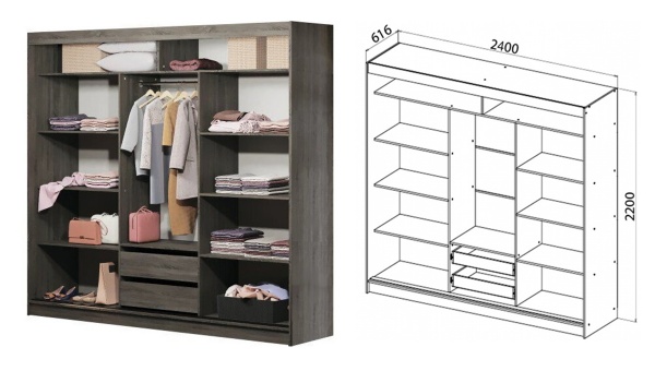 Шафа-купе Sophie D3 MatroLuxe ДСП 2400x616x2200 мм дуб сонома трюфель двері ДСП/скло