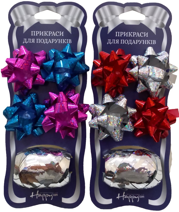 Набор украшений для подарков: бантики мини (50 мм) 4 шт. и лента-кокон 10 м 1 шт. металлик