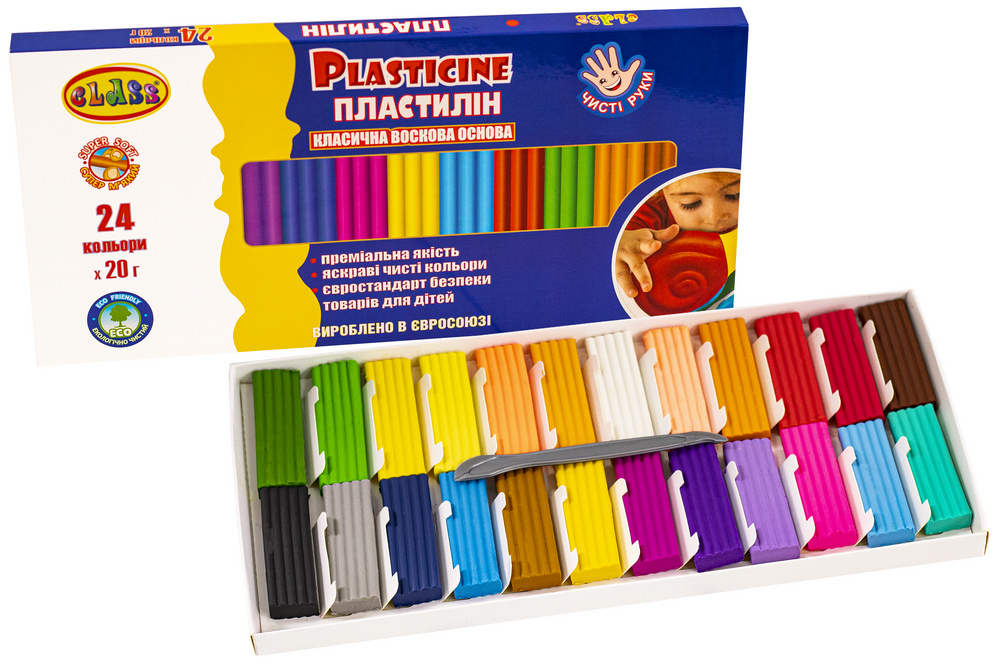 Пластилін восковий Чисті руки MAXI 24 кольори по 20 г 7661С CLASS