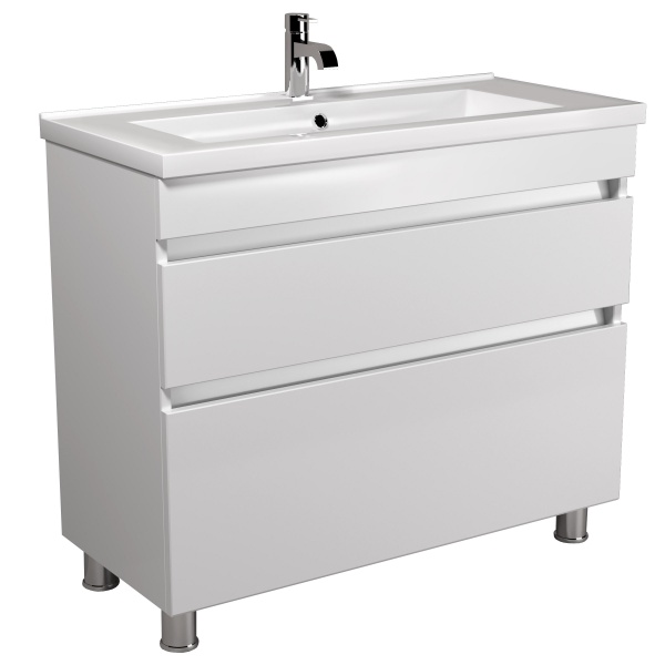 Тумба Мойдодыр Soft White 100 с умывальником Cosmopolitan 100 напольная