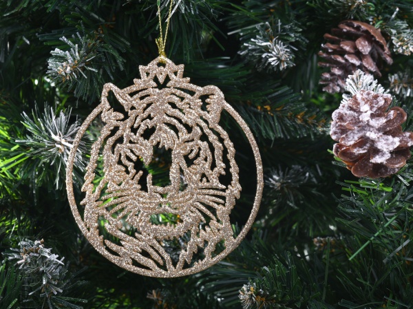 Подвеска Тигрик в кругу 2Д 12х12 см золото