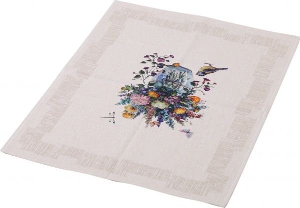 Рушник весняний букет 47x60 см Білоруський льон коричневий із жовтим 