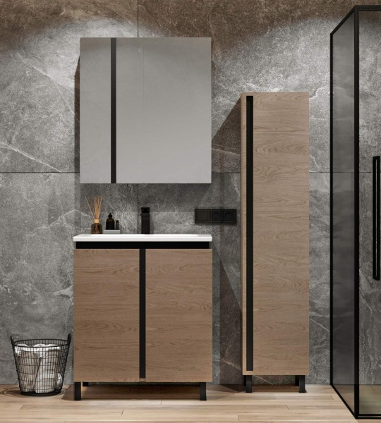 Тумба підвісна Сансервіс Black wood 80 з умивальником СОМО 80