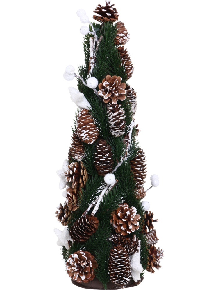 Штучна ялинкаконус хвойний з шишками та білим декором 55 см різнокольоровий